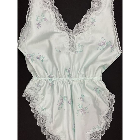 Vtg 80s 90s Miss Elaine Teddie Lingerie One Piece Deep V Neck Lace Teddy Sz M - Picture 2 of 12